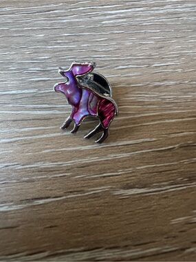 Moose lapel pin in silver tone and abalone inlay enamel